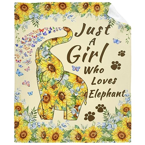 Just A Girl Who Loves Elephant Blanket Gifts for Women Adult Swaddle Friend Super Soft Warm Fuzzy Cozy Lightweight Throw Blankets for Home Bed Couch Sofa 40