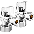 Minimprover 2 Pack Premium Brass (1/2" Nominal Comp) 5/8" OD Comp x 3/8 Inch OD Compression Quarter Turn Water Angle Stop Valve Shut Off