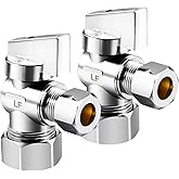 Minimprover 2 Pack Premium Brass (1/2" Nominal Comp) 5/8" OD Comp x 3/8 Inch OD Compression Quarter Turn Water Angle Stop Val
