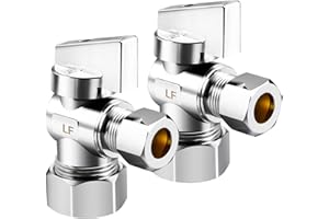 Minimprover 2 Pack Premium Brass (1/2" Nominal Comp) 5/8" OD Comp x 3/8 Inch OD Compression Quarter Turn Water Angle Stop Valve Shut Off