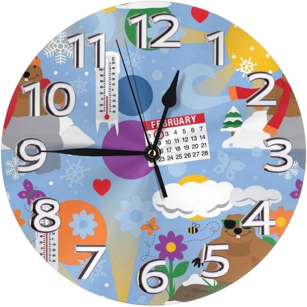 N/A Groundhog Day 3D Print Modern Battery Operated Silent Nonticking