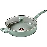 T-fal Refresh Ceramic Nonstick Frying Pan with Lid, 5 Qt, Oven Safe to 350°F Cookware, Skillet Pots and Pans, Mint Green