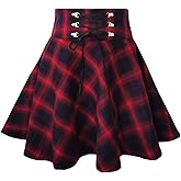 TONCHENGSD Women's Gothic Plaid Skirt High Waisted A-line Flare Mini Skirt