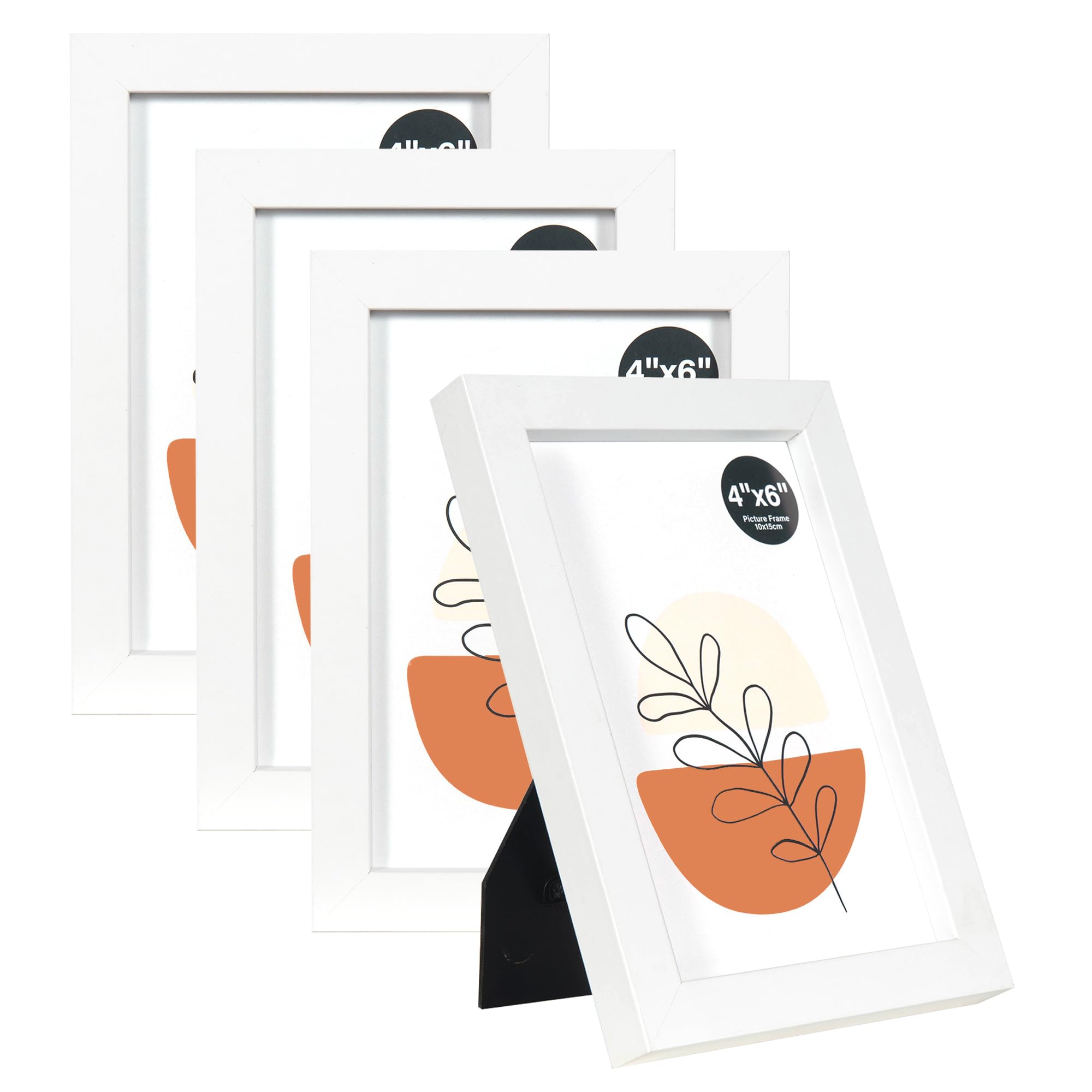 KAIWIN White 6x4 Inch Picture Frames Set of 4, with Acrylic Glass for Table Top Display and Wall Mounting Photo Frame