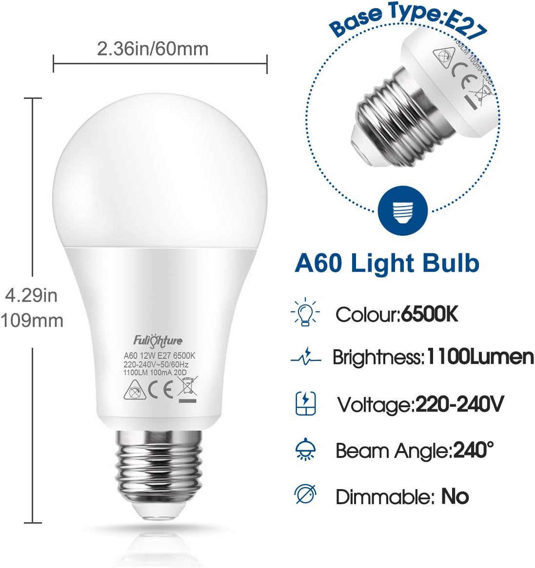 Fulighture E27 Edison Screw Light Bulbs, Ultra Bright 1100lm, A60 Led Bulbs, for Bedroom Living Room Bedroom Non-dimmable - Image 3
