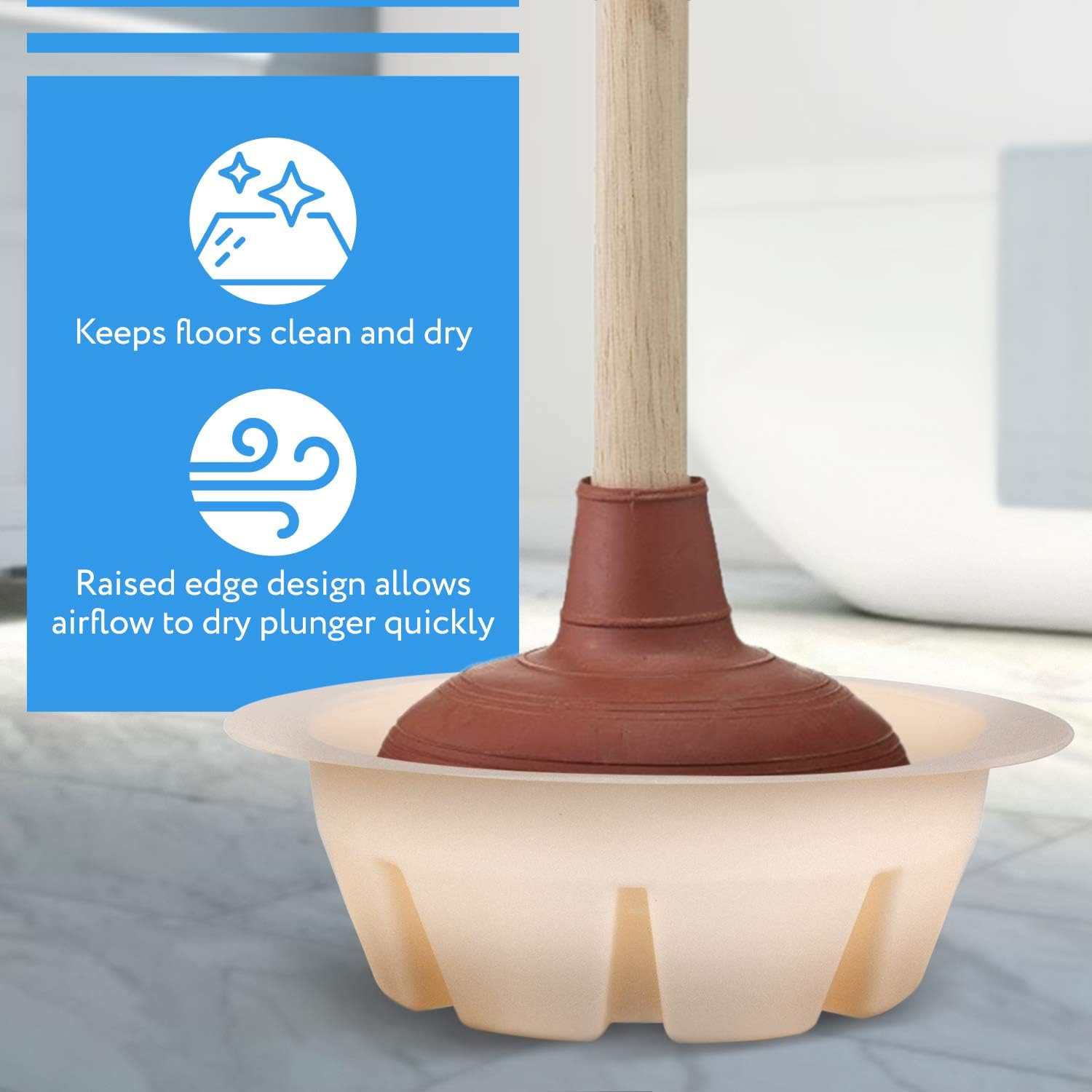 Universal Toilet Plunger Holder Drip Tray Caddy Pack of 3, Hygienically Holds All Sink & Toilet Plungers, Allows Water to Evaporate Easily, Low Profile Design, Perfect for Kitchens and Bathrooms: Kitchen & Dining