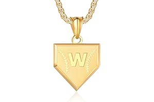 SENRAN Initial A-Z Necklace for Boys Stainless Steel Letter Shield Pendant Box Chain 22+2 inch Inspirational Baseball Home Plate Necklace Baseball Jewelry Gift for Men