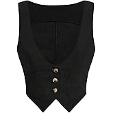 Verdusa Women's Button Front Scoop Neck Sleeveless Patch Pocket Crop Vest Blazer Jacket