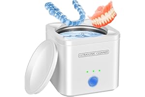 BASTHALAN Ultrasonic Retainer Cleaner for Dentures, Mouth Guard, Night Guard, 45kHz Professional Dental Ultrasonic Cleaner, 190ml Sonic Cleaning Machine for Jewelry, Dental Appliance (White)