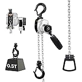 VEVOR Manual Lever Chain Hoist, 1/2T 1100LBS Capacity Heavy Duty Come Along, 5FT Lift G80 Alloy Steel Chain with Dual Pawl Mechanical Brake,360°Rotating Hooks, for Warehouse Construction Garage