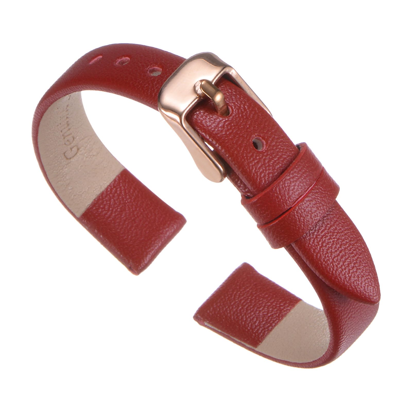 Photo 1 of uxcell Red Genuine Leather Band 16mm Width, Flat Thin Elegant Leather Watch Strap Rose Gold Buckle for Men and Women
