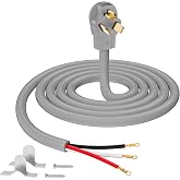 3 Prong Dryer Cord 4 FT, NEMA 10-30P to 3-Wire Appliance Cord, 10AWG, Round | 10 Gauge Pure Copper 3-Wire, 30Amp, Grey, Round, with Eyelet Connectors, Dryer Power Cord Replacement, O-Ring Terminals, STW