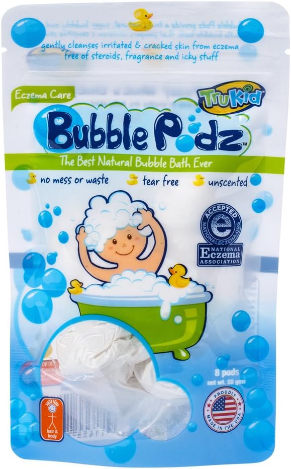 TruKid Eczema Bubble Podz, Natural Bubble Bath with Oatmeal, Aloe & Vit E., Unscented, 8 count