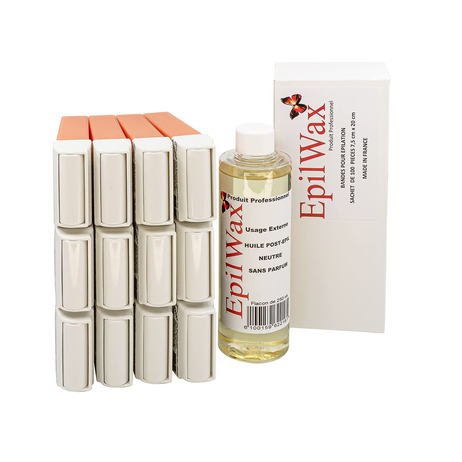 EpilWax - Lot de 12 x Roll On Cire Epilation à l'Argan + 100 x Bandes d'Épilation + Huile après Épilation - Jambes, Aisselles, Corps - Facile à étaler et à Retirer — image 1