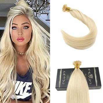 Ugeat Dream 28 Inch 50gpack Keratin Flat Tip Human Hair Extensions Bleach Blonde Color 613 Pre