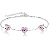 Lwsary Love Heart Bracelet 925 Sterling Silver Halo Heart Birthstone Bracelet Jewelry Gifts for Women