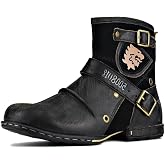 COWSDELLA Mens Chukka Biker Cowboy Stylish Motorcycle Combat Hiking Fashion Casual Cowhide Leather Ankle Side Zipper Boots 5008-1-DD1D2