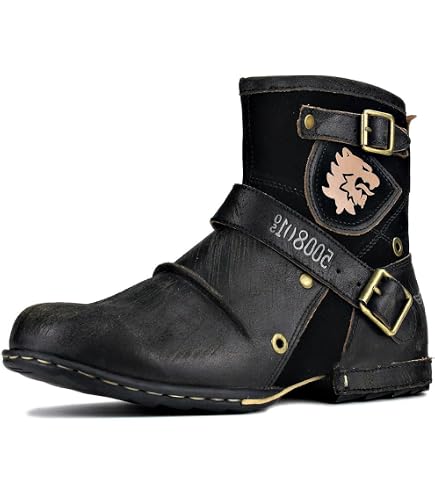 Amazon.com: OSSTONE Moto Boots for Men Fashion Zipper-up Leather