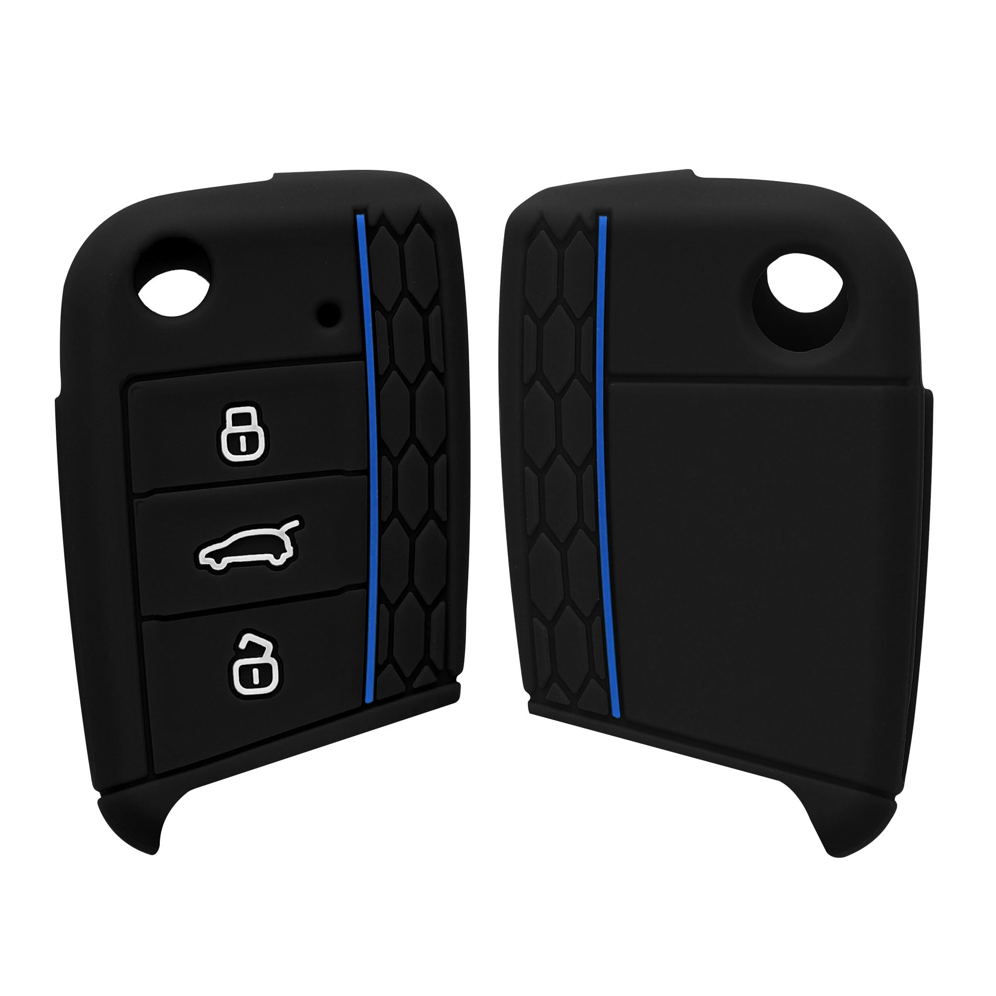 kwmobile Car Key Cover Compatible with VW Golf 7 MK7 3 Button Car Key Key Cover - Silicone Protective Car Key Fob Case - Black/Blue