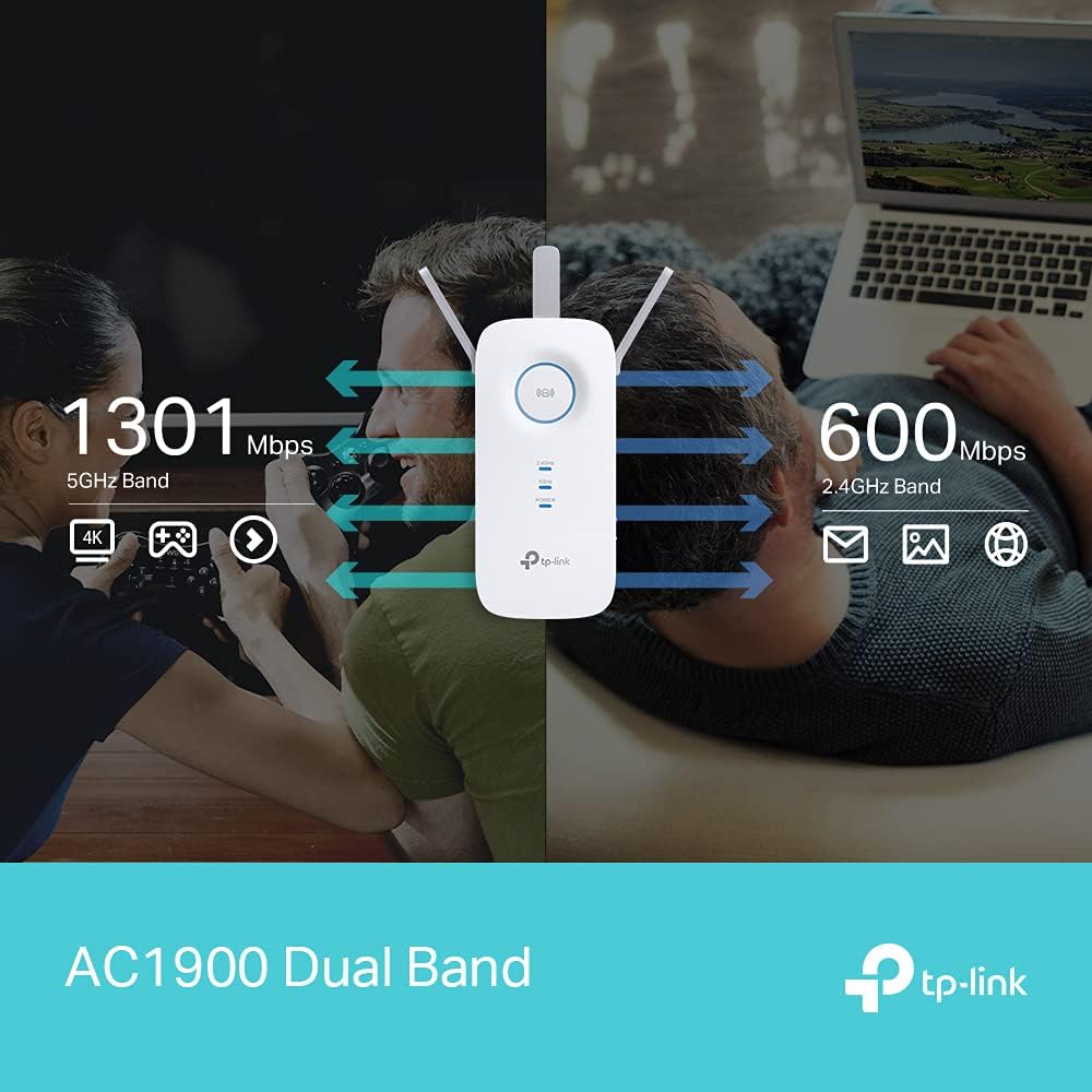 TP-Link RE550 AC1900 Gigabit Mesh WiFi Range Extender-Wi-Fi Booster-WiFi Repeater, 3 External Antennas, Intelligent Signal Light,WiFi Extender Booster, Power Schedule,LED Control,Easy Setup, UK Plug
