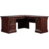 Sauder Palladia L Shaped Desk with Drawers, Office Desk with File Cabinet Storage, Cable Management, Keyboard Tray, in Select Cherry finish