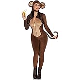 Leg Avenue Womens Cheeky Monkey Includes Ultra-soft Velvet Plush Catsuit With Banana Zipper Pull Wired Tail and Ear Bonnet