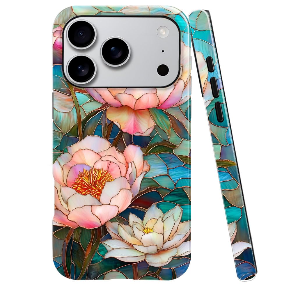 DAIZAG Case Compatible with iPhone 17 Pro,Glossy Durable Shock Protection Cover for Girl Women,Pink Peony Bloom Floral