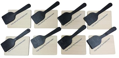 Viva-Haushaltswaren Raclette Zubehör-Set 16 teilig für 8 Personen / bestehend aus: 8 Holzbrettchen mit Aufdruck und 8 Raclett