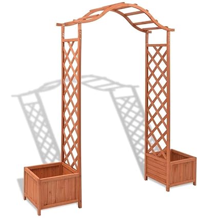 WT Trade Premium Rosenbogen Gartenbogen mit Pflanzenkübel massiv Holz 180x40x205 cm | Gartenlaube Torbogen Rankhilfe Rankgitt