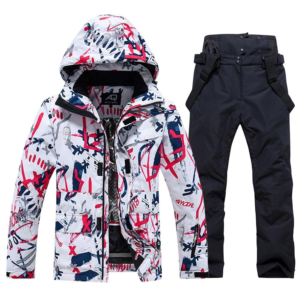 Photo 1 of WOWULOVELY Men's Winter Snowsuit Waterproof Windproof Mountain Jacket and Pant Sets Insulated Snowboarding Skisuit (HBW,Black M)