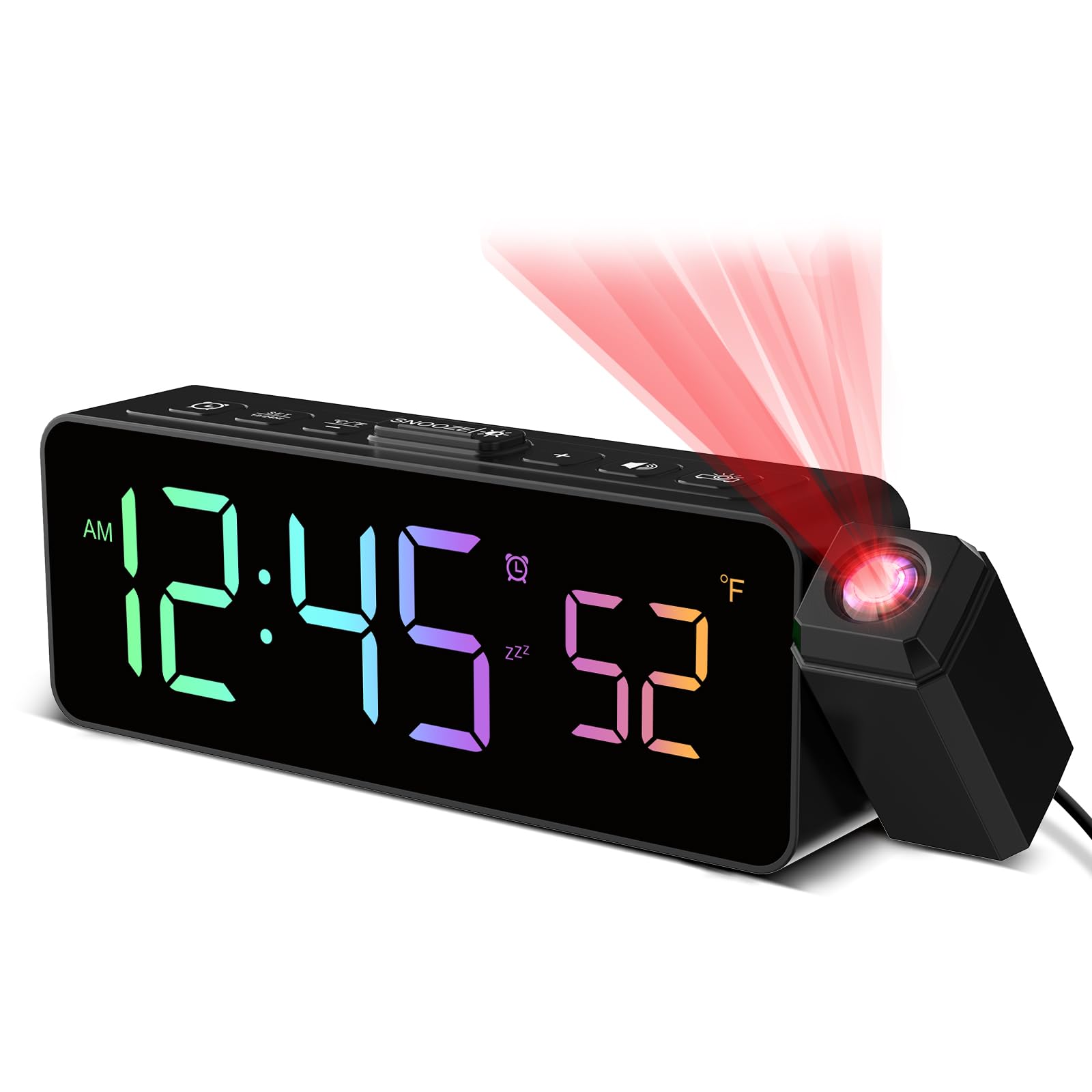 Photo 1 of Netzu Projection Alarm Clock for Bedroom Ceiling, Small Compact Plug-in Digital Clocks with 180° Rotatable Projector, Temperature 4 Levels Birghtness, 3 Volumes and Snooze (RGB)