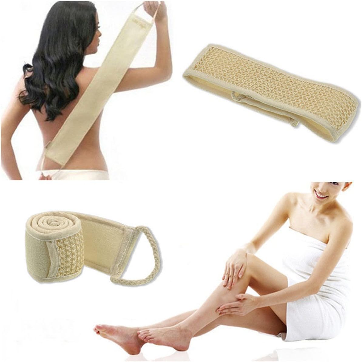 J.J Store® Exfoliating Body Sponge Loofah Loofa Back Strap Bath Shower Body Brush Scrubber (Beige), 70 x 7.8 cm - Image 3