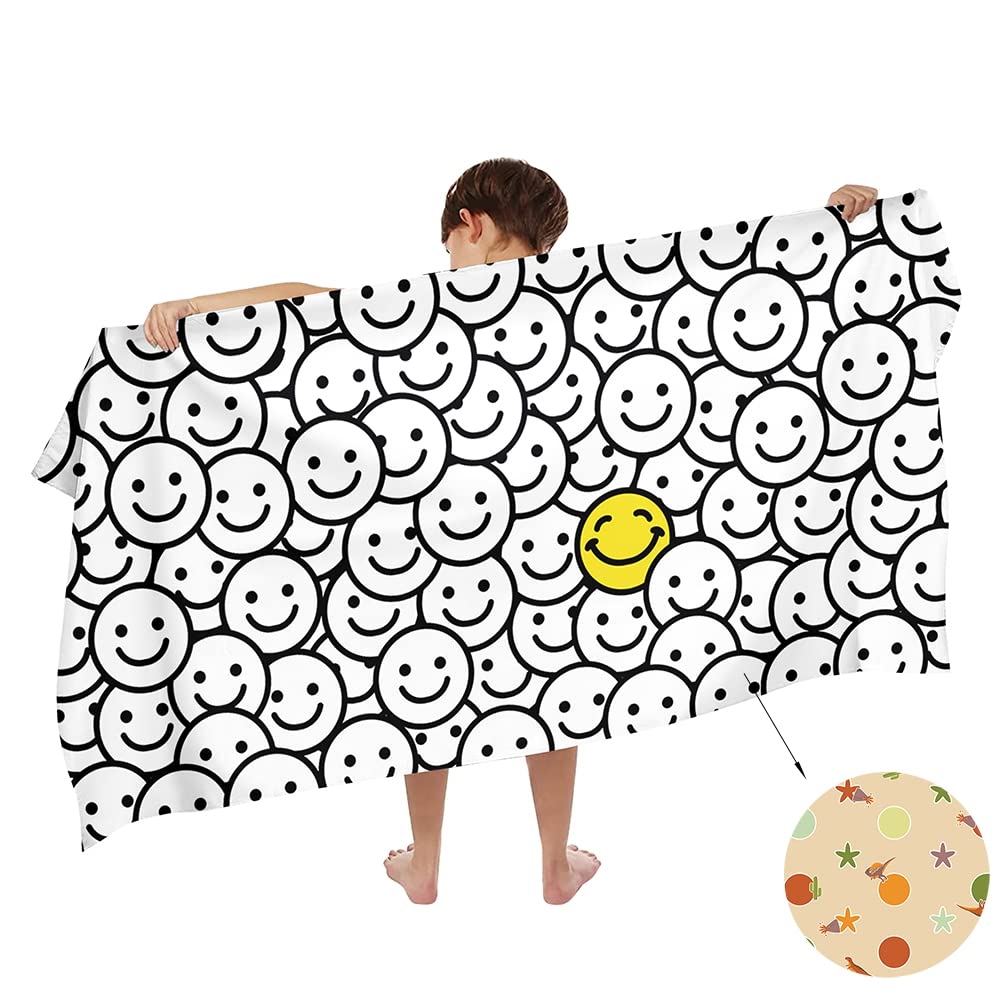 Ulticool Microfibre Children's Towel 140 x 70 cm - Smiley Dinosaur - Lightweight Travel Towel Quick-Drying Bath Towel Beach Towel Microfibre - Travel Beach Sports Child Boy