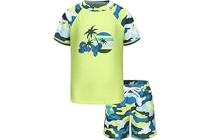LOLLISY Boys Rash Guard Swimsuits Set for Boys 2 Piece Short Sleeve Swim Shirts Quick Dry Bathing Suits with Trunks