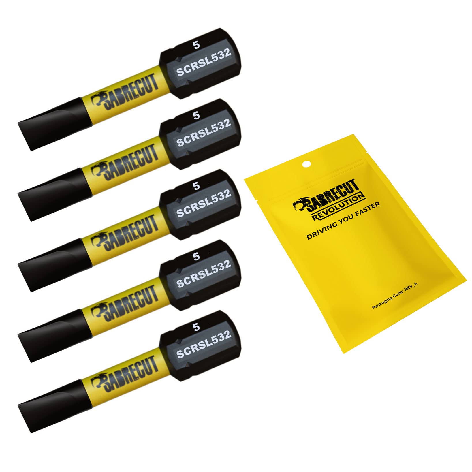 5 x SabreCut SCRSL532_5 32mm SL5 Slotted Magnetic Impact Screwdriver Driver Bits Set Single Ended Heavy Duty