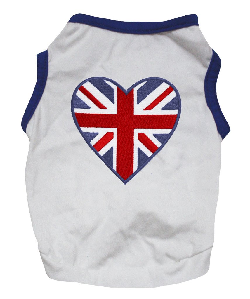 Petitebelle Britain Heart Puppy Dog Shirt (White, Medium)
