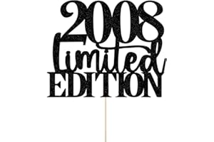 YETXEL Limited EDITION 2008 cake topper 17th birthday happy birthday cake topper men and women cheer 17 years old handmade black glitter cake decoration (2008)