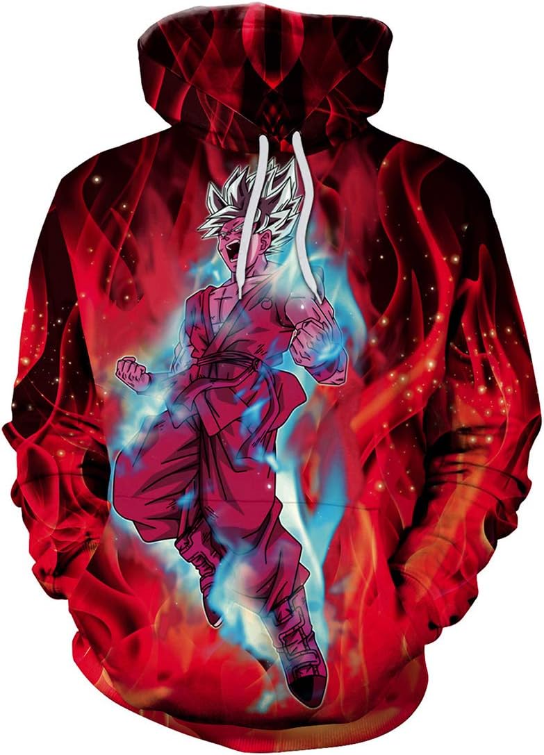 FLYCHEN Men's Dragon Ball Super Hoodie Kakarotto Super Son Goku Cosplay Hoodie Super Saiyan Otaku Majin Buu Majin Buu Roshi's Gym