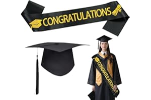 Graduation Stole Set,Class of 2026 Black Gold - College Grad Dress Hat and Sash Set | for High School College Bachelor Doctor