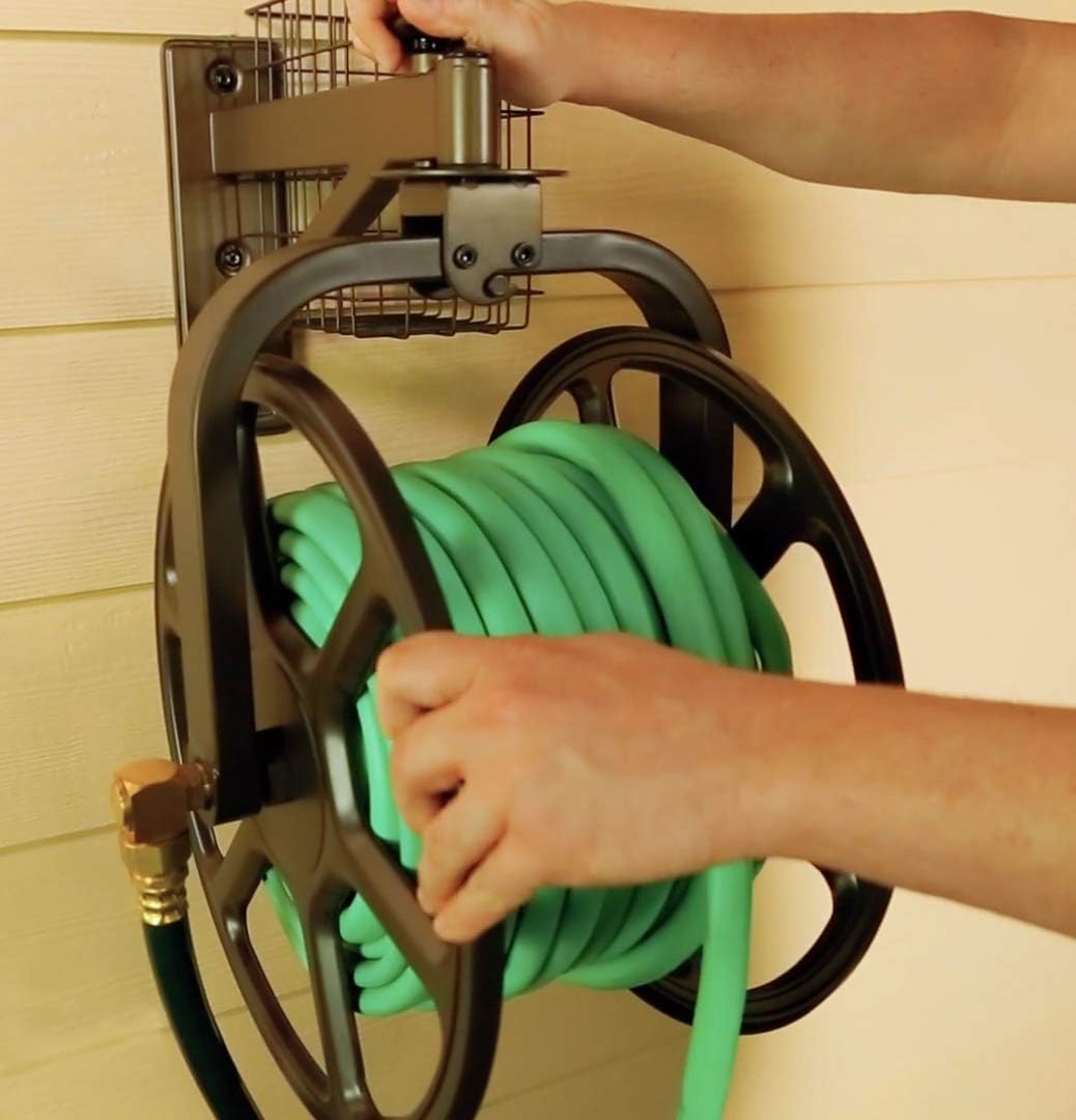 Liberty Garden 712 Single Arm Navigator Multi-Directional Garden Hose Reel, Holds 125-Feet of, 5/8-Inch, Bronze : Garden & Outdoor