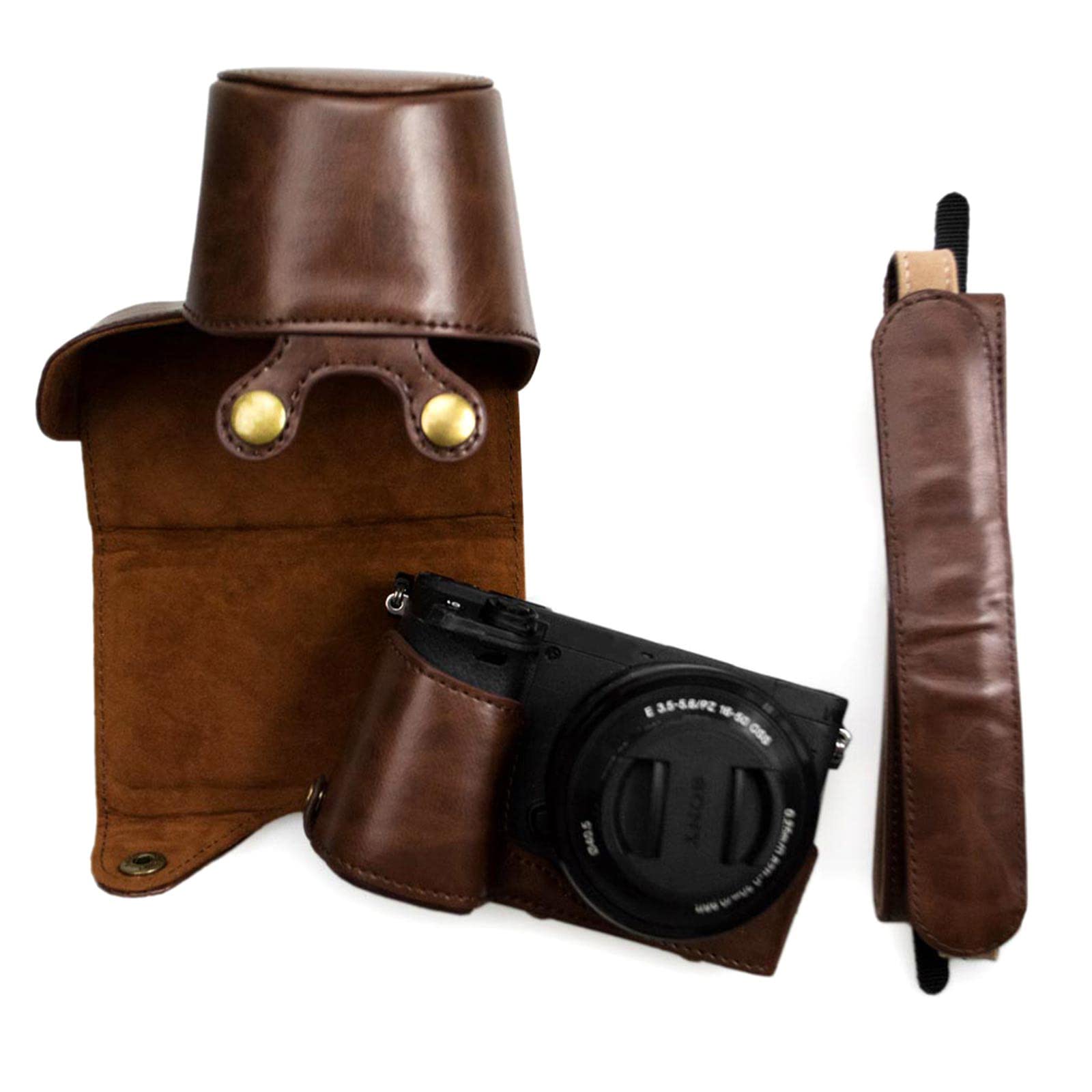 MUZIRI KINOKOO A6400 Case PU Leather Protective Case Compatible for A6400 A6100 A6000 A6300 with 16-50mm Lens Camera Coffee
