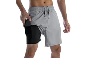 NianEr Mens 5.5" 7" 9" Gym Athletic Workout Running 2 in 1 Compression Liner Shorts Quick Dry Zipper Pockets Summer