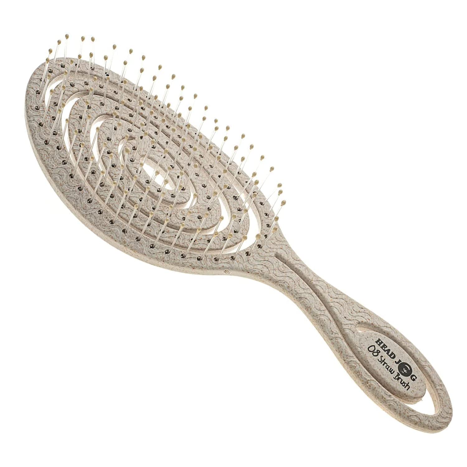 Head Jog 08 Paddle Brush with Flexible Soft Pin Bristles, Detangling Wet or Dry Hair. Straw Brush for Straight, Curly & Wavy Hair Types. (Monochrome Collection Ash)