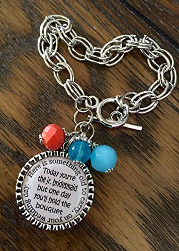 Personalized Flower Girl bracelet Junior Bridesmaid bracelet Coral and Teal charm bracelet wedding bridesmaid bridal jewelry PERSONALIZED