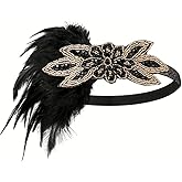 Sunshinesmile Bride Vintage 1920s Flapper Headpiece Roaring 20s Headband for Women Hair Accessory (Bead Feather Black, one size)
