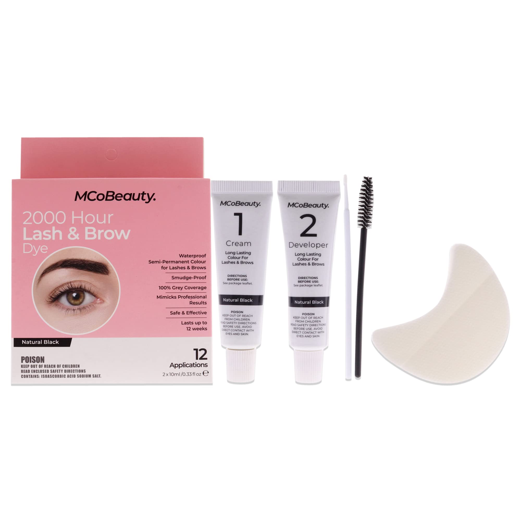 MCoBeauty 2000 Hours Lash and Brow Dye - Natural Black for Women 2 x 0.33 oz Cream, Developer