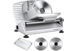 Meat Slicer, Anescra 200W Electric Deli Food Slicer with Two Removable 7.5’’ Stainless Steel Blades and Food Carriage, 0-15mm Adjustable Thickness Meat Slicer for Home, Food Slicer Machine