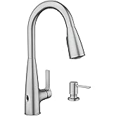 Moen Haelyn Spot Resist Stainless Touchless Single-Handle Pulldown Sprayer Kitchen Faucet with Soap Dispenser, Features Power Clean for a Faster Wash, 87627EWSRS