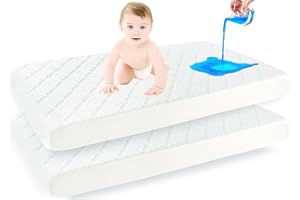 KMALL 2 Pack Waterproof Crib Mattress Protector, Soft Bamboo Viscose Waterproof Crib Mattress Pad Cover, Cooling Baby Mattress Cover for 4-13 inches Toddler Mattress, 52"x28", White