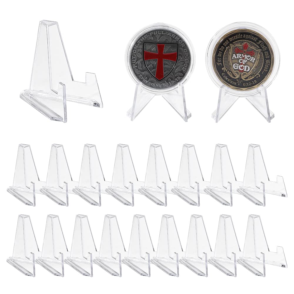 Clear Coin Display Stand - Plastic Mini easel holder - Acrylic Stands for display Air-Tite Coins | Card | Pocket Watches | Capsules | Challenge Medals | Casino Chips - 2.25 Inch Tall (20 Pieces)